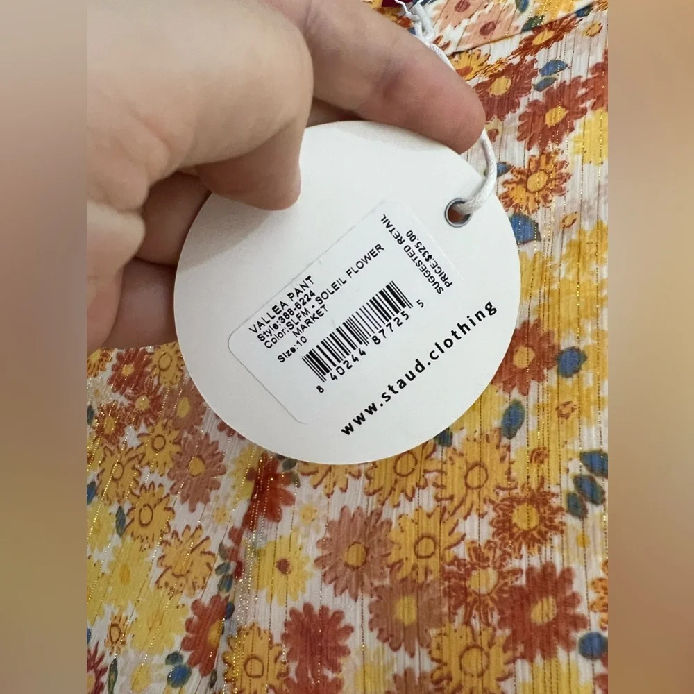 NWT STAUD yellow floral chiffon Flowy pants - Picture 10 of 12